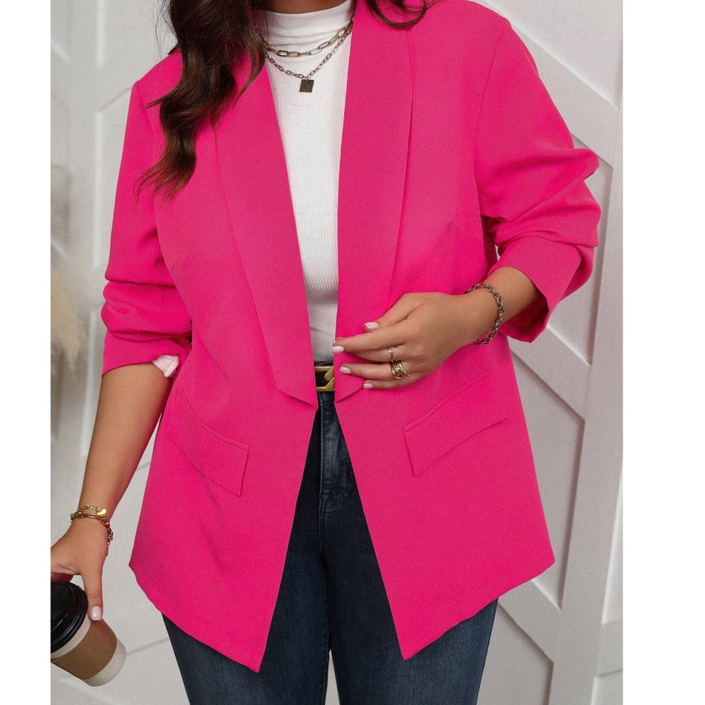 Plus Classic Solid Open Front Jacket Blazer - Picture 4 of 6